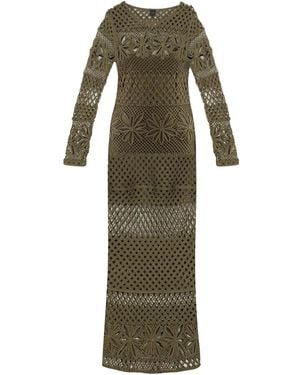 Pinko Openwork-Knit Long Dress - Green
