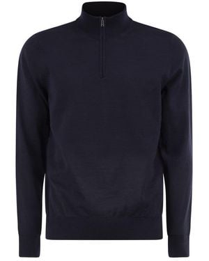BOSS Pure Virgin Wool Half-Zip Sweater - Blue