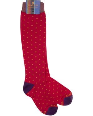 Gallo Long Polka Dot Cotton Socks - Red