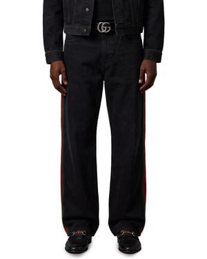 Gucci Cotton Denim Pants With Web Insert - Black