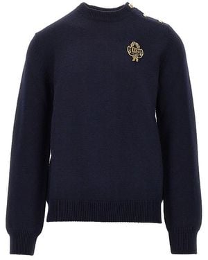 Dolce & Gabbana Dolce & Gabbana Wool Sweater With Embroidered Patch - Blue