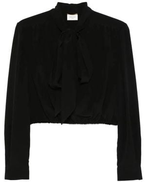 Saint Laurent Silk Lavaliere Collar Button-Up Shirt For - Black