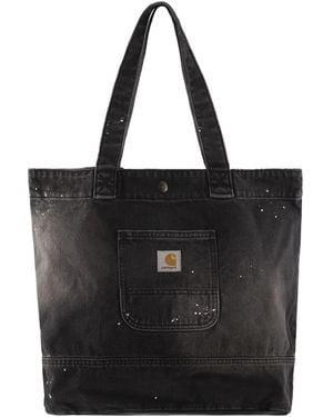 Carhartt Washed Denim Tote Bag With Paint Splatter Detail - Black