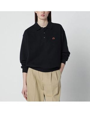 DUNST Polo Shirt With Leather Logo - Black
