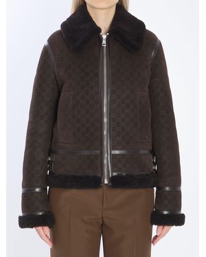 Gucci Suede Leather And Shearling Jacket - Brown