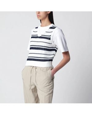DUNST Striped Crochet-Effect Vest - Blue