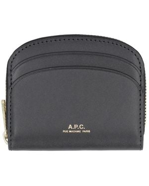 A.P.C. Demi Lune Mini Leather Wallet - Grey