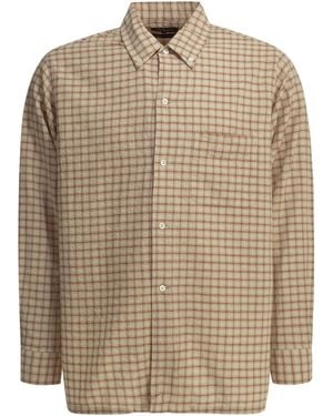 Beams Plus Open Bd Sucker Cotton Linen Casual Shirt - Brown