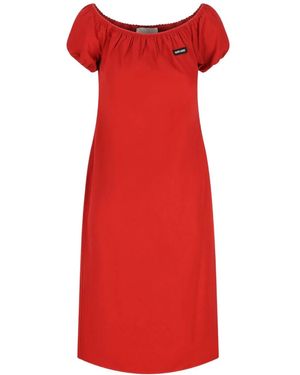 Miu Miu Boat Neckline Cotton Poplin Midi Dress - Red