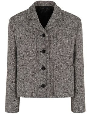 Gucci Double Wool And Cotton Mouliné Jacket - Gray