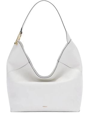 Furla Lara" Eracle Print Leather Large Hobo Bag - White