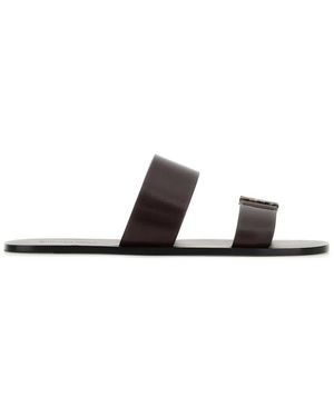 Saint Laurent Dark Leather Babylone Slippers - Black