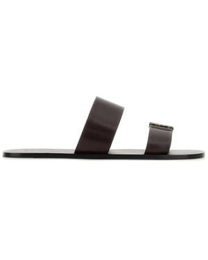 Saint Laurent Dark Leather Babylone Slippers - Black