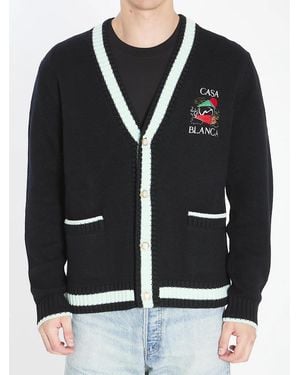 CASABLANCA Cardigan With Stacked Casa Mountain Temple Design - Black