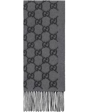 Gucci Gg Cashmere Scarf - Gray