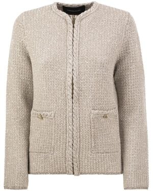 Fabiana Filippi Bouclé Jacket With Sequins And Zip Fastening - Natural