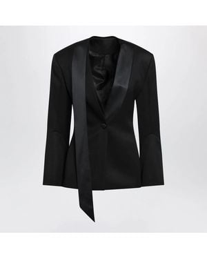 The Attico Virgin Wool Tuxedo Jacket With Satin Lapels - Black