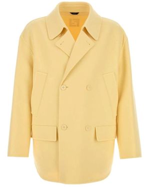 Fendi Wool Double-Breasted Pea Coat - Yellow