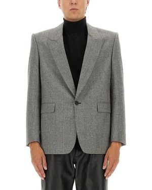 Saint Laurent Single-Breasted Wool Flannel Jacket - Gray