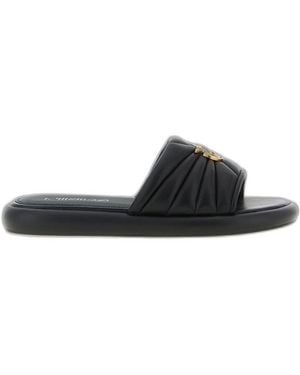 Pinko Love Birds Nappa Leather Slides - Black