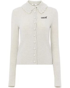 Chloé Fitted Logo Cardigan - White