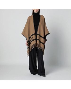 Max Mara Camel Jacquard Wool Poncho - Black