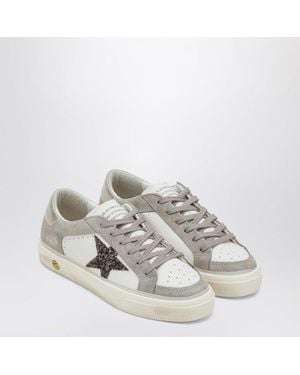 Golden Goose Taupe May Sneakers With Glitter Star - Metallic