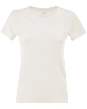 Majestic Stretch Linen T-Shirt With Round Neckline - White