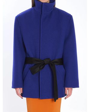 Saint Laurent Boxy Belted Coat - Blue