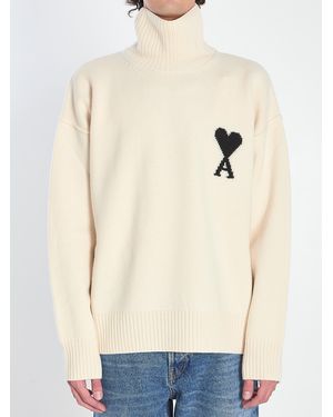 Ami Paris Ivory Wool Jumper - Natural
