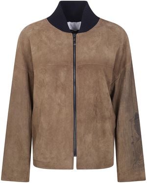 Ibrigu Printed Suede Bomber - Brown