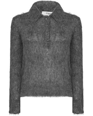 Chloé Jersey Tipo Polo Gris Pelo - Gray