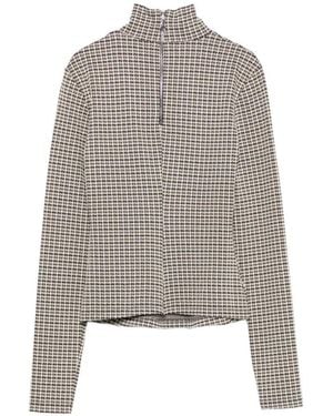 Patrizia Pepe Micro Plaid Top With High Neck - Grey