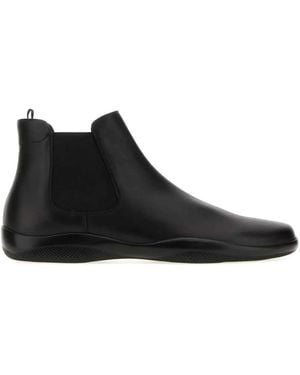 Prada Leather Ankle Boots - Black