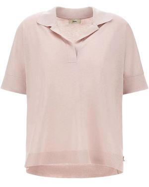 Herno Mc Nude Knit Polo Shirt Golden Logo - Pink