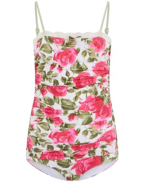 Chloé Rose Print Ruched Swimsuit - White