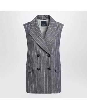 Max Mara Double-Breasted Pinstripe Linen Vest - Gray