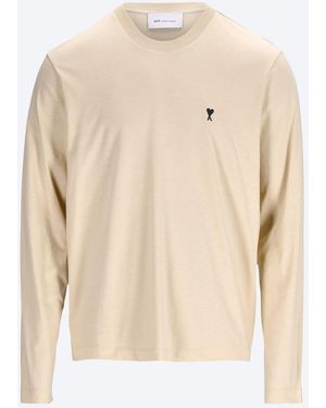 Ami Paris Long-Sleeve T-Shirt With Contrasted Ami D - Natural