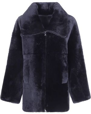 Blancha Straight Merino Shearling Jacket - Blue
