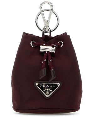 Prada Burgundy Fabric Key Ring - Red
