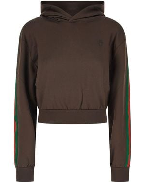 Gucci Web-Stripe Hoodie - Brown