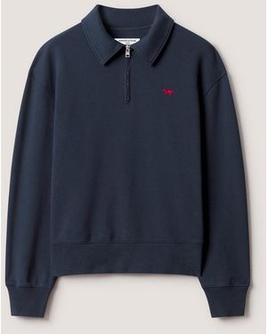 Maison Kitsuné Maison Kitsuné Profile Fox Zipped Polo Sweatshirt - Blue