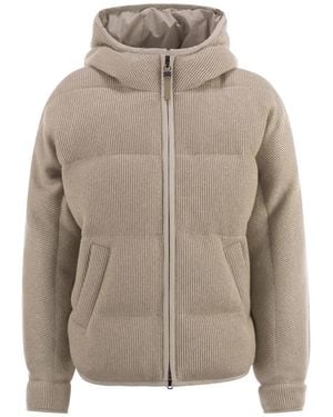 Brunello Cucinelli Sparkling English Coast Cashmere Knit Jacket With Hood And Shiny Zip Pull - Gray
