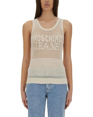Moschino Mesh Top With Logo - Blue