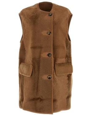 Max Mara Biscuit Shearling Effige Sleeveless Coat - Brown