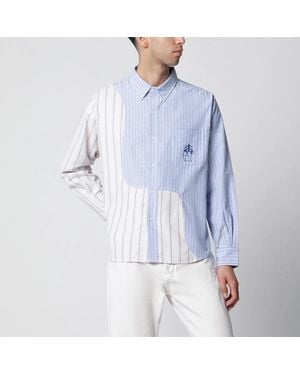 Brain Dead Color-Block Striped Cotton Shirt - Blue