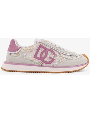 Dolce & Gabbana Low-Top Lace Sneakers With Suede Inserts - Pink