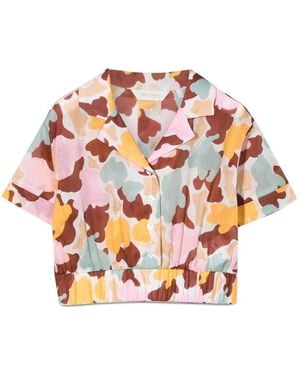 Palm Angels Cropped Shirt Aop Camu - White