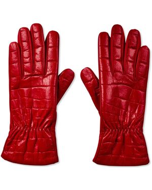 Bottega Veneta Croc Embossed Logo Leather Gloves For - Red