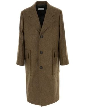 Ferragamo Melange Mud Wool Coat - Green